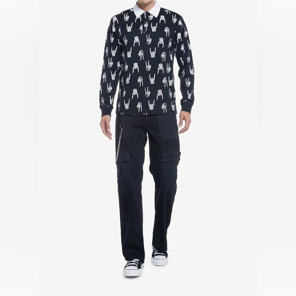 Hot Topic skeleton hands polo shirt‎ black & white